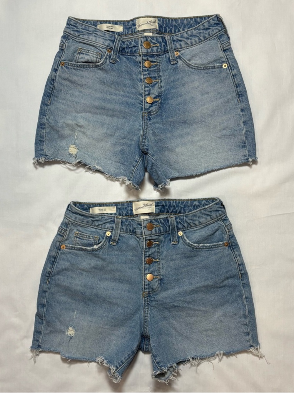 Universal Thread Lot Of 2 Vintage Midi Denim Jean Shorts Size 0 Cut Off Mid Rise